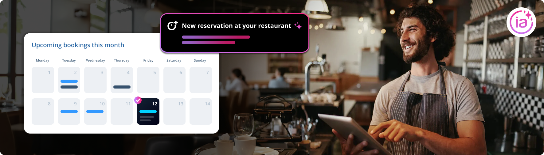 Waiter satisfied because the Arsys AI Receptionist handles calls while he attends customers
