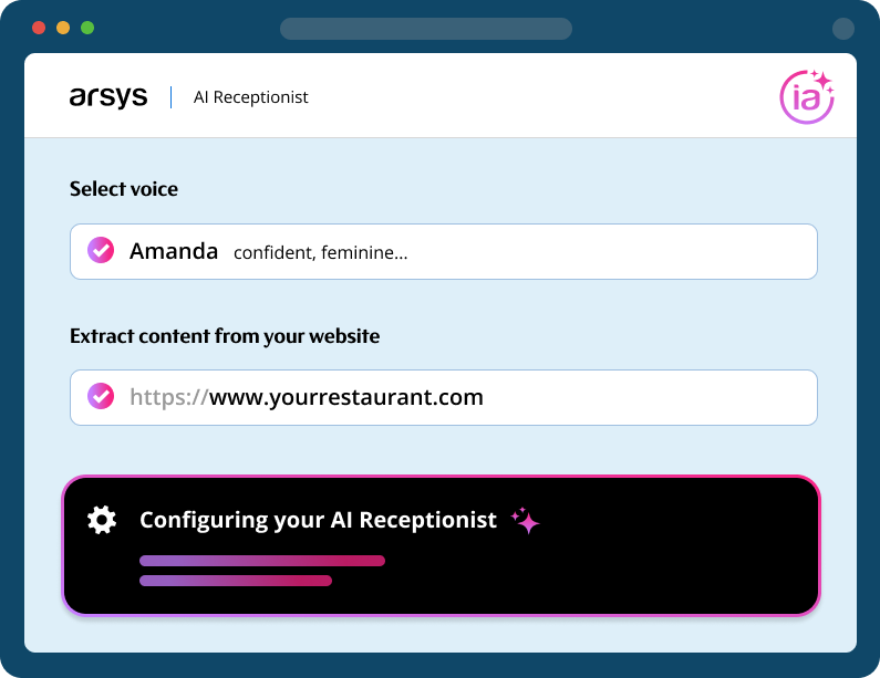 Arsys AI Receptionist configuration form