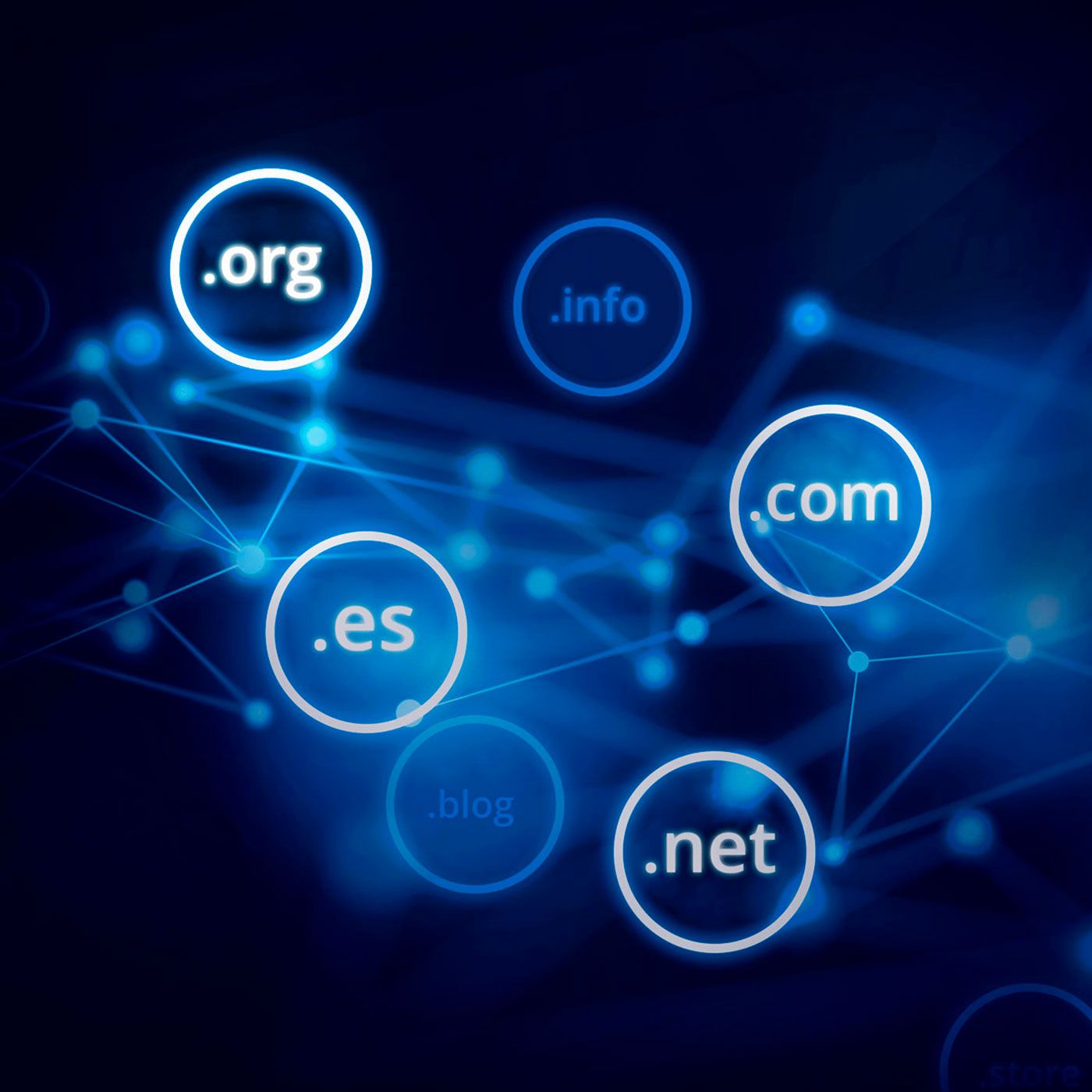 Domain cloud: .org, .com, .info, .es, .net, .blog