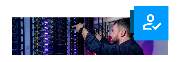 Systems administrator checking the servers in a data center