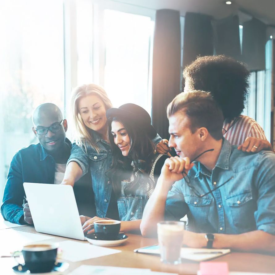 Young people smiling and sharing information