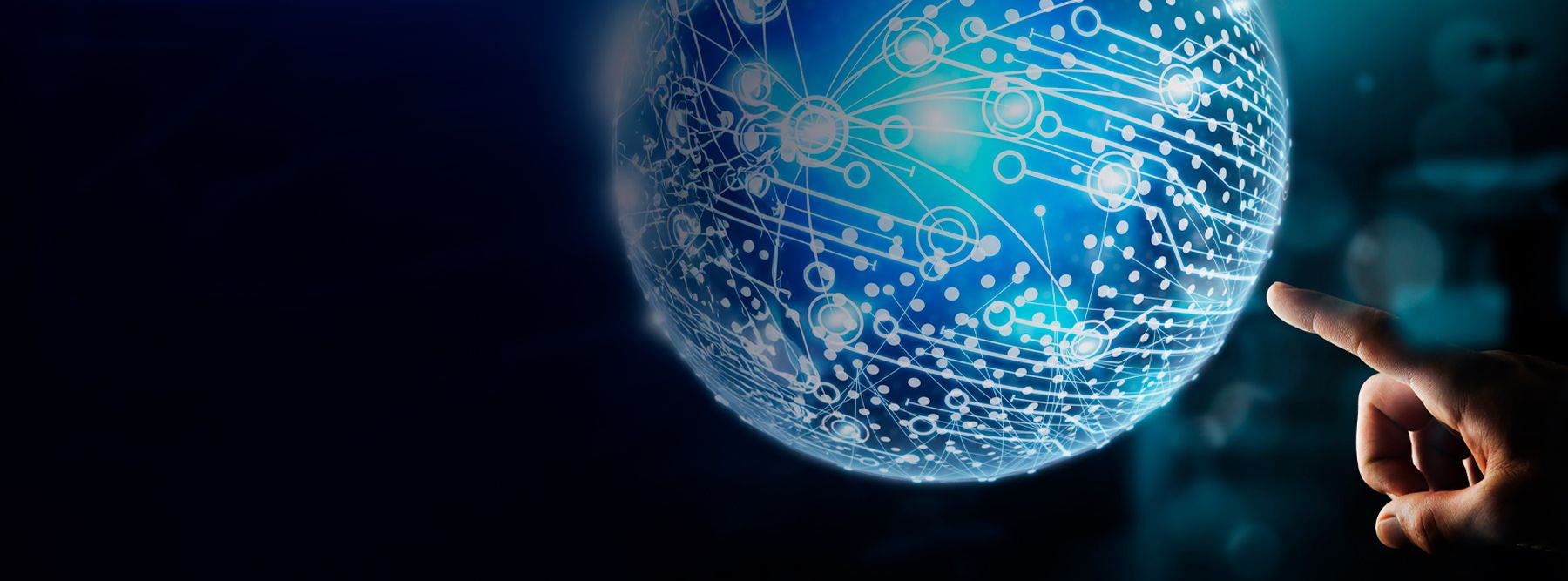 Finger points to a sphere with thousands of TrustChain connections